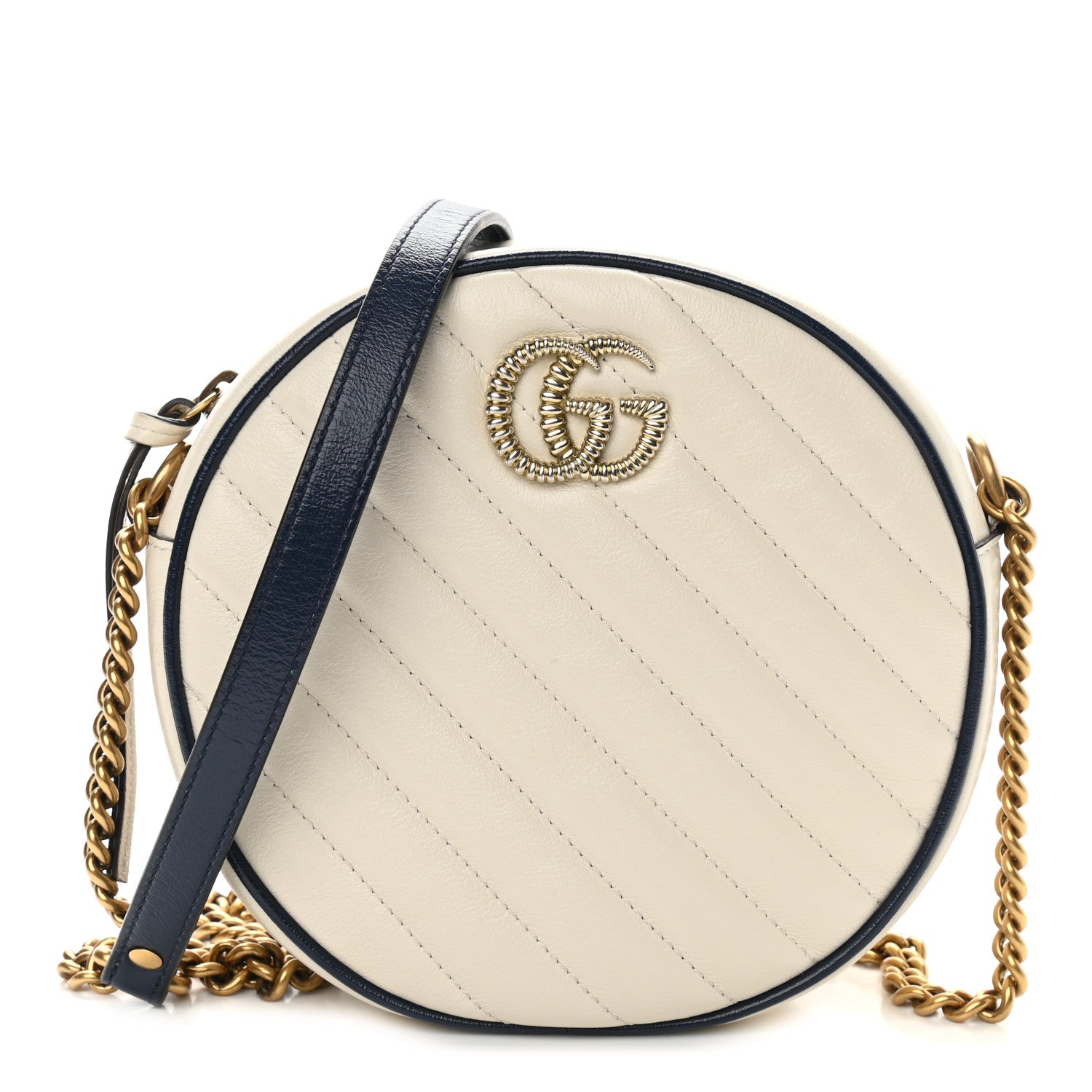 Gucci Azalea Calfskin Matelasse Diagonal Mini Torchon GG Marmont Round Shoulder Bag Mystic White Blue Agata 1 of 9