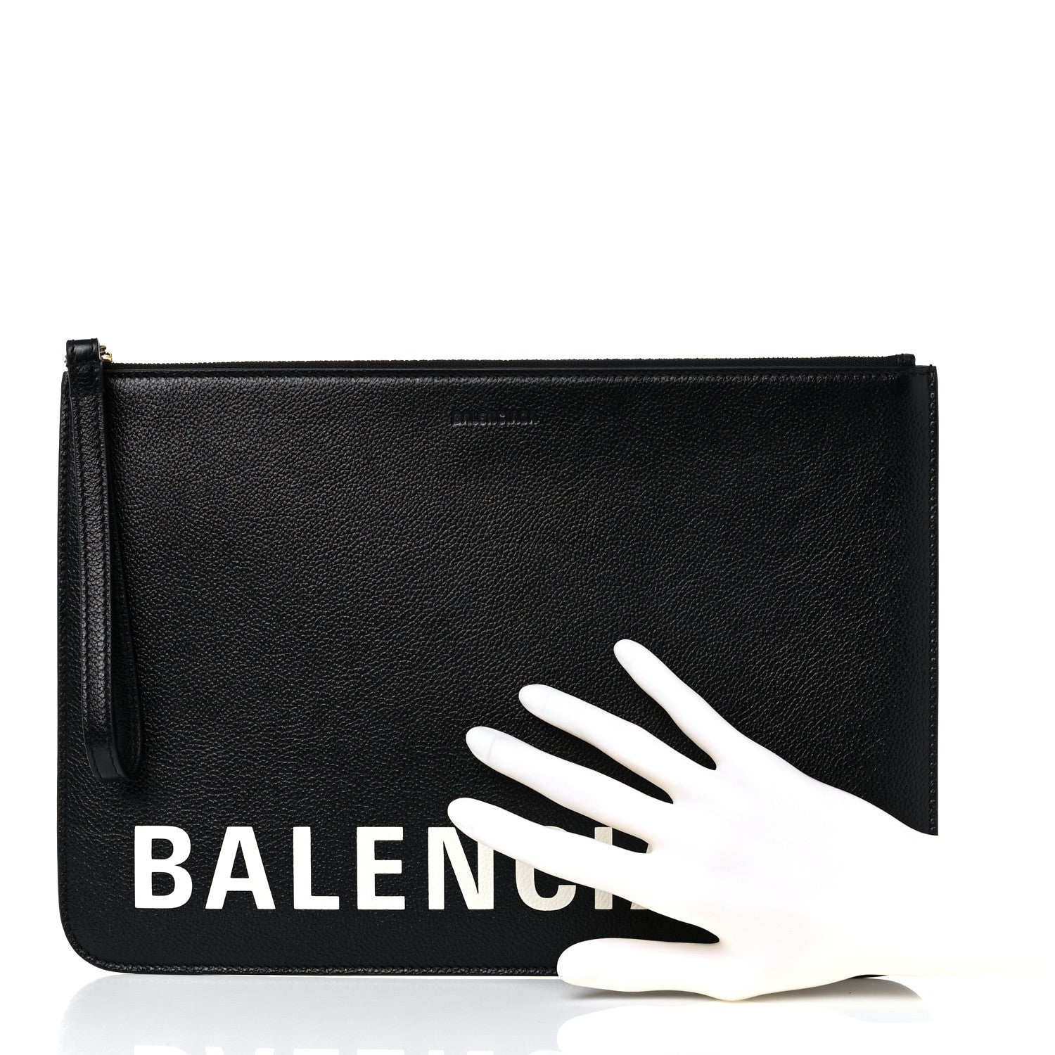 Balenciaga Calfskin Logo Medium Cash Pouch With Handle Black White 2 of 9