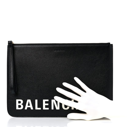 Balenciaga Calfskin Logo Medium Cash Pouch With Handle Black White 2 of 9