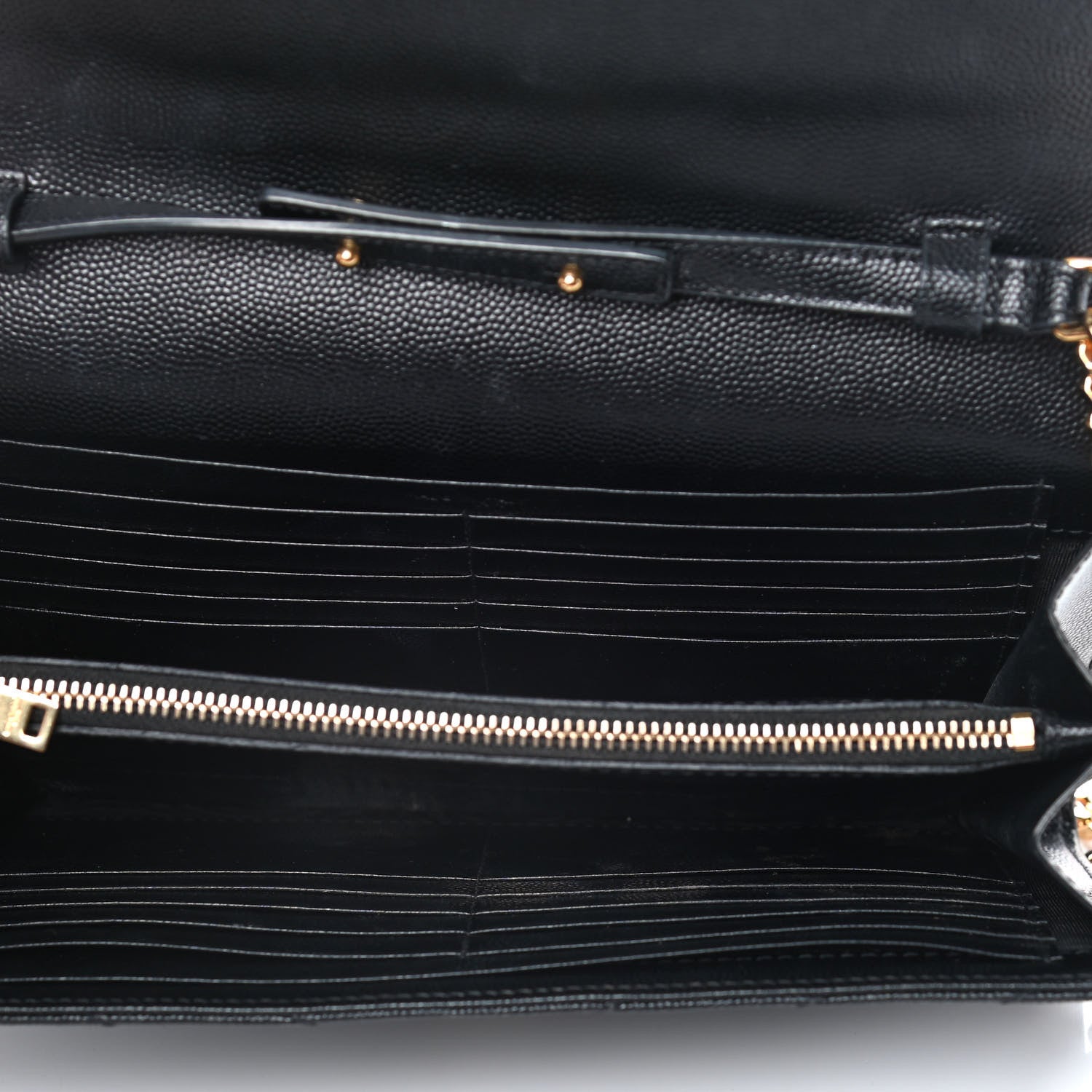 Saint Laurent Grain De Poudre Matelasse Chevron Monogram Chain Wallet Black 4 of 16