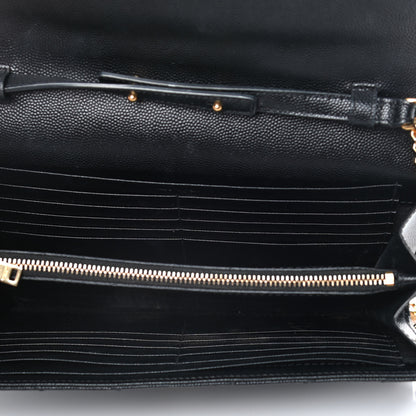 Saint Laurent Grain De Poudre Matelasse Chevron Monogram Chain Wallet Black 4 of 16