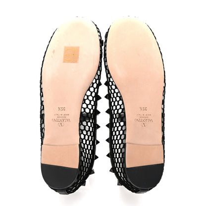 Valentino Garavani Mesh Calfskin Rockstud Multi Strap Ballerina Flats 35.5 Black 6 of 10