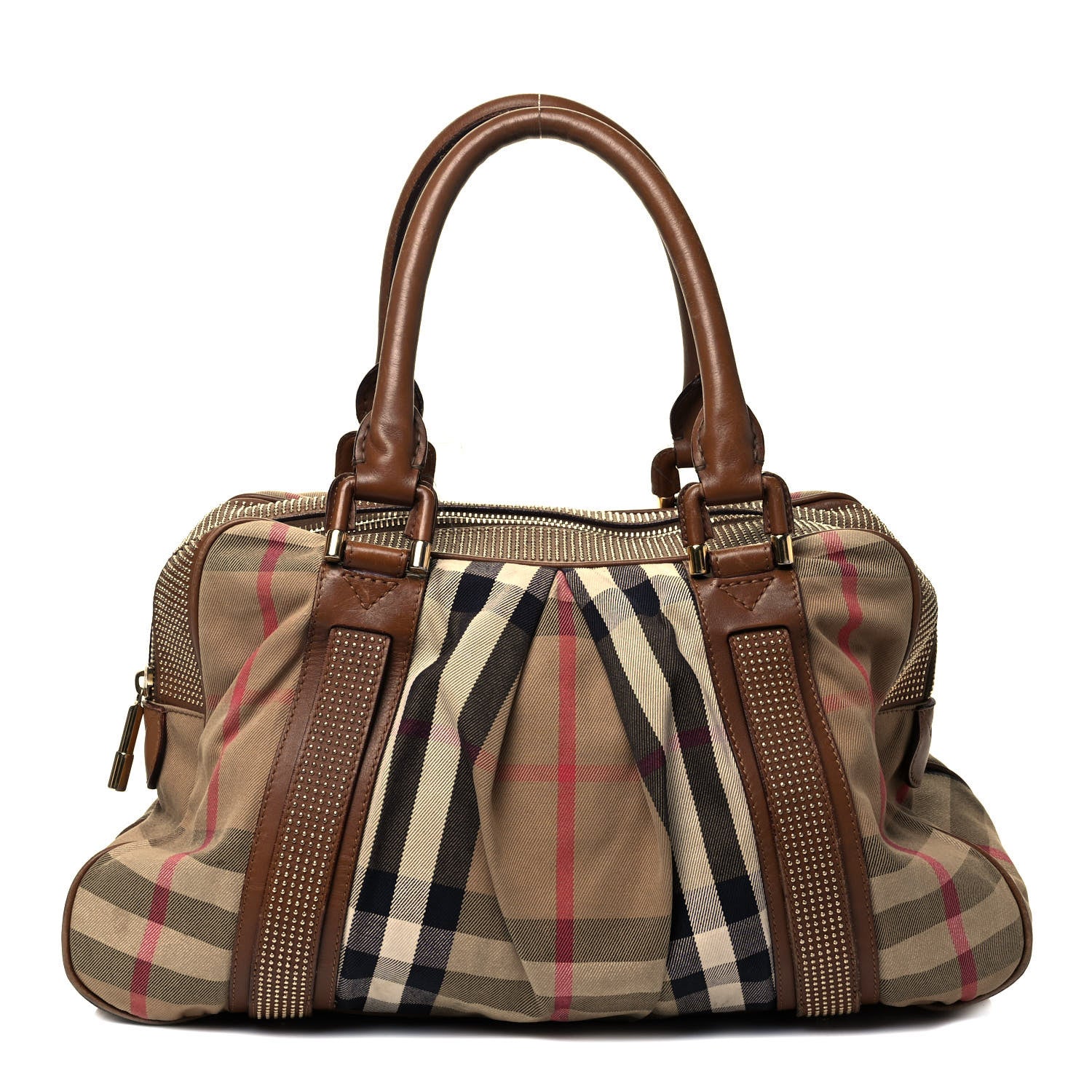 Burberry House Check Studded Knight Satchel Brown 1 of 9