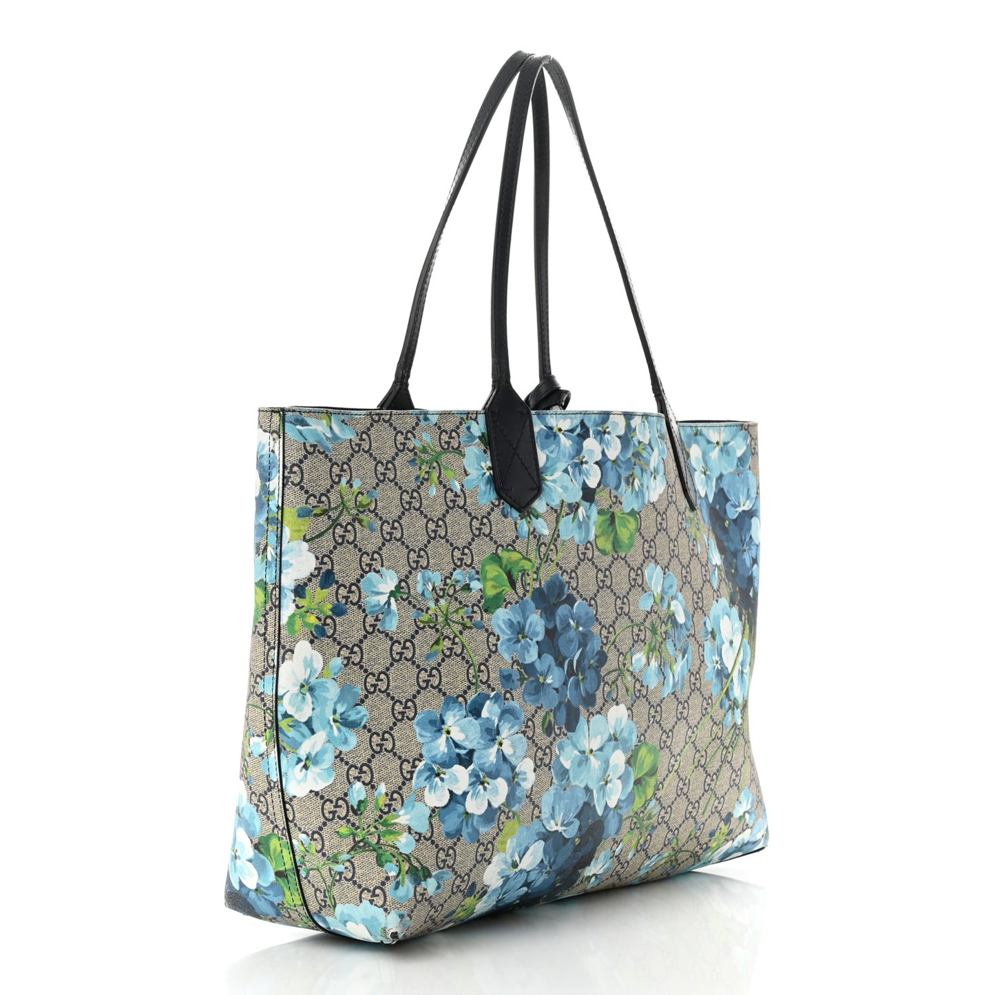 GG Supreme Monogram Blooms Medium Reversible Tote Beige Blue Navy