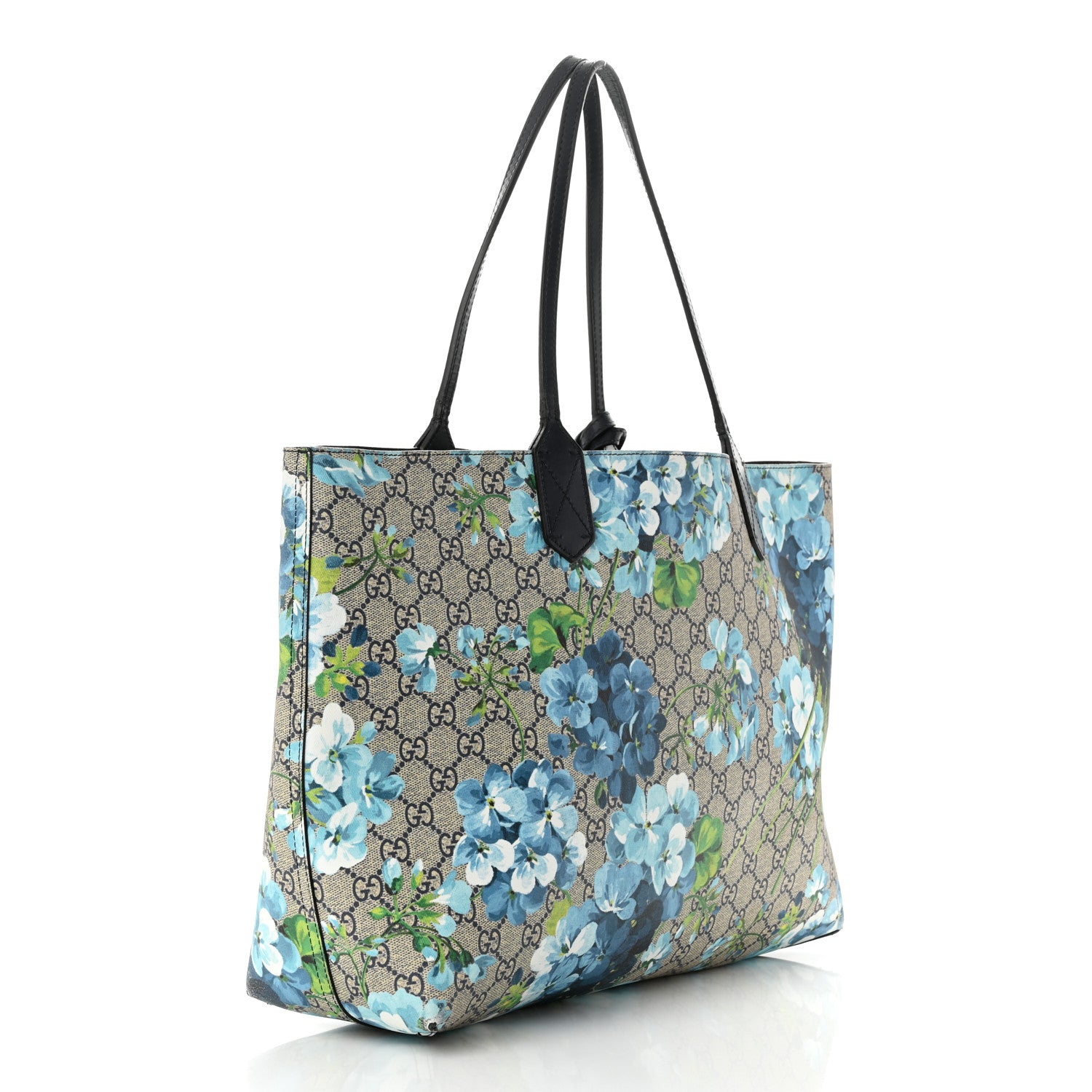 Gucci GG Supreme Monogram Blooms Medium Reversible Tote Beige Blue Navy 4 of 22