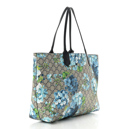 Gucci GG Supreme Monogram Blooms Medium Reversible Tote Beige Blue Navy 4 of 22