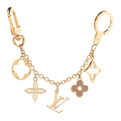 Louis Vuitton Brass Enamel Fleur De Monogram Bag Charm Chain Gold 2 of 4
