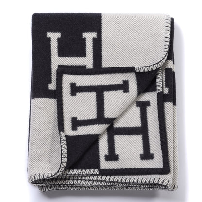 Hermes Wool Cashmere Avalon Blanket Ecru Gris Fonce 2 of 3