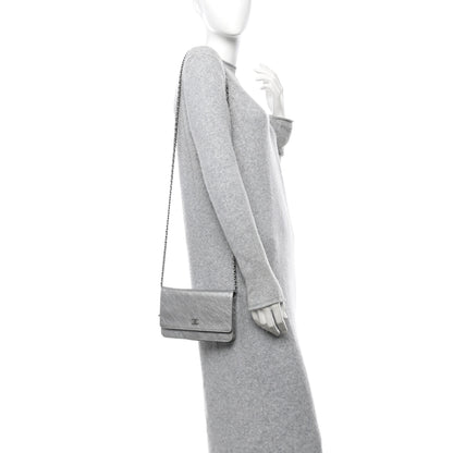 Chanel Metallic Aged Calfskin Quilted Wallet on Chain WOC Silver 2 of 14