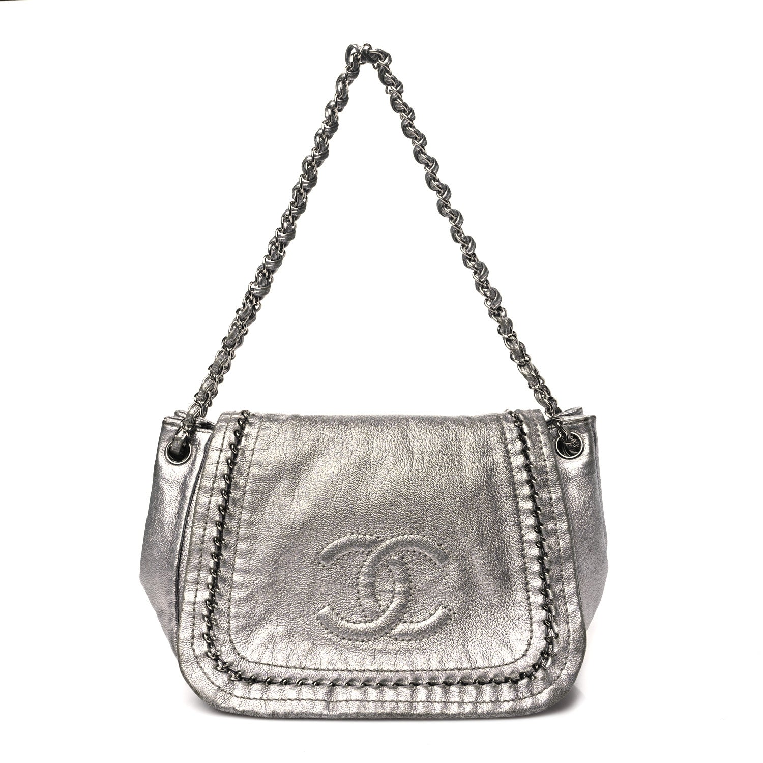 Chanel Metallic Deerskin Luxe Ligne Flap  Silver 1 of 12