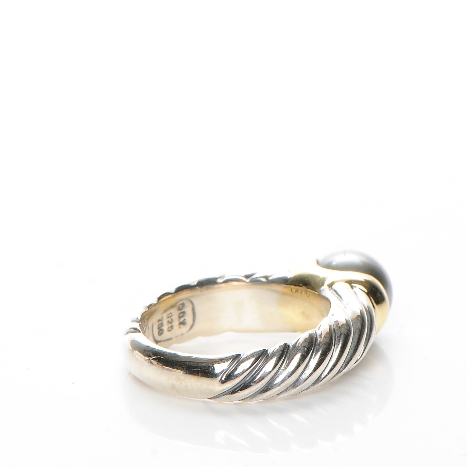 David Yurman Sterling Silver 18K Yellow Gold Tahitian Pearl 8mm Cable Ring 6 4 of 5