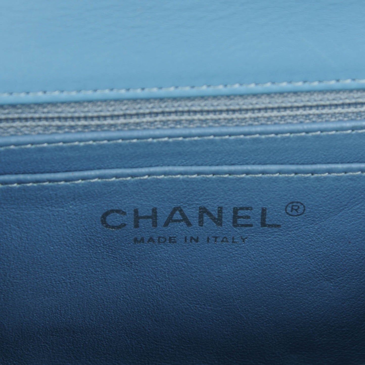 Patent Calfskin Quilted Mini Rectangular Flap Blue