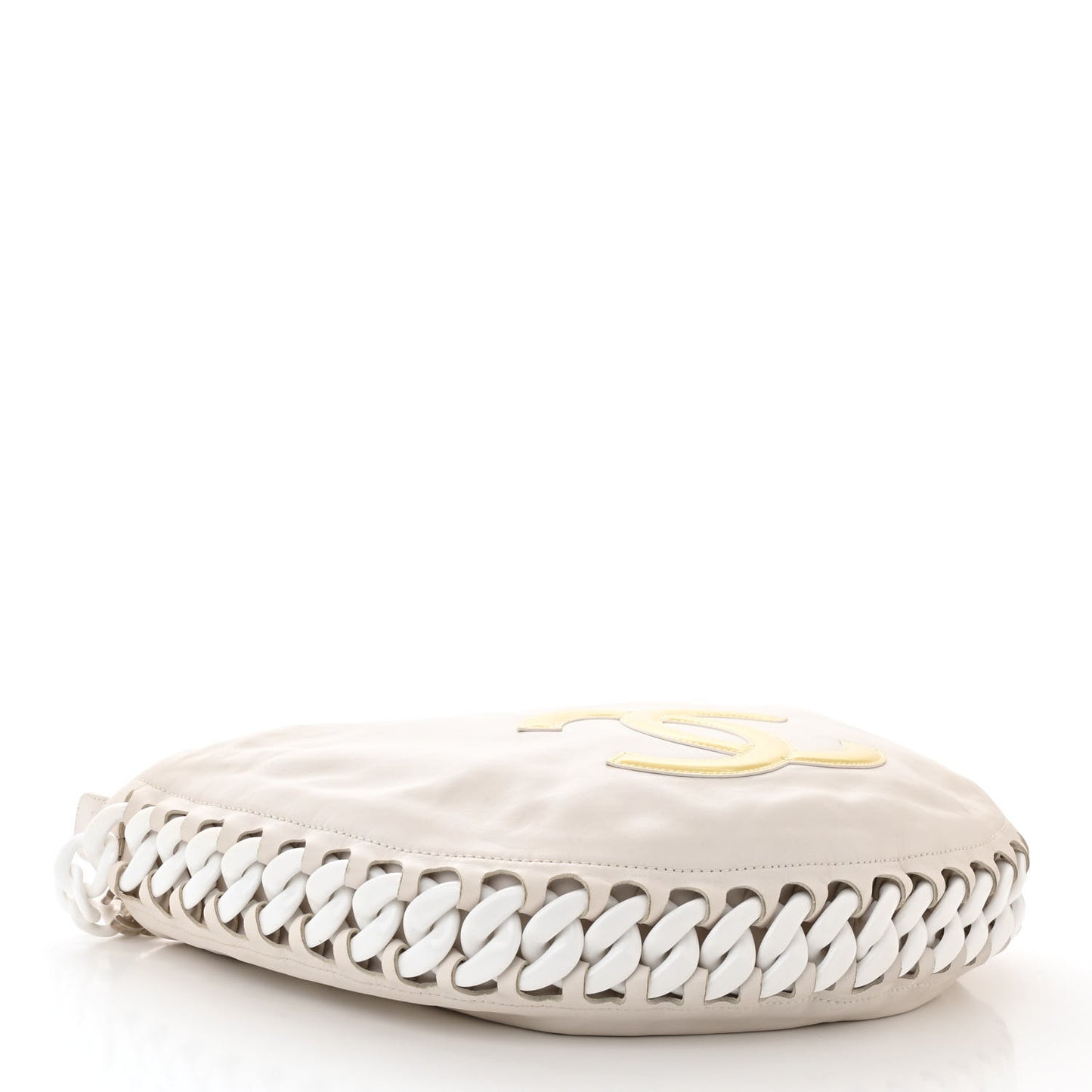 Calfskin Modern Chain Rhodoid Hobo White