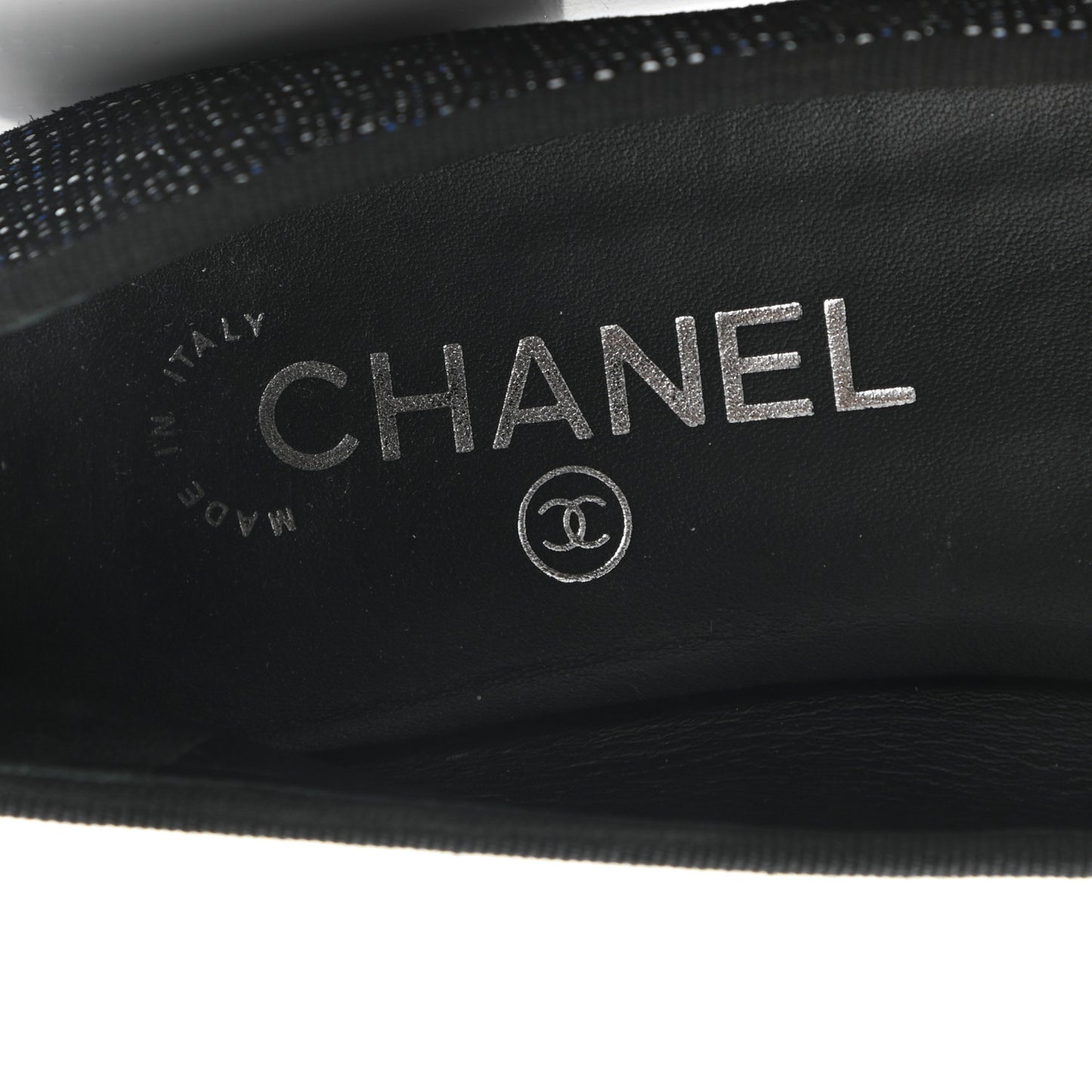 Fantasy Goatskin Patent Calfskin CC Cap Toe Ballerina Flats 36 Black Blue