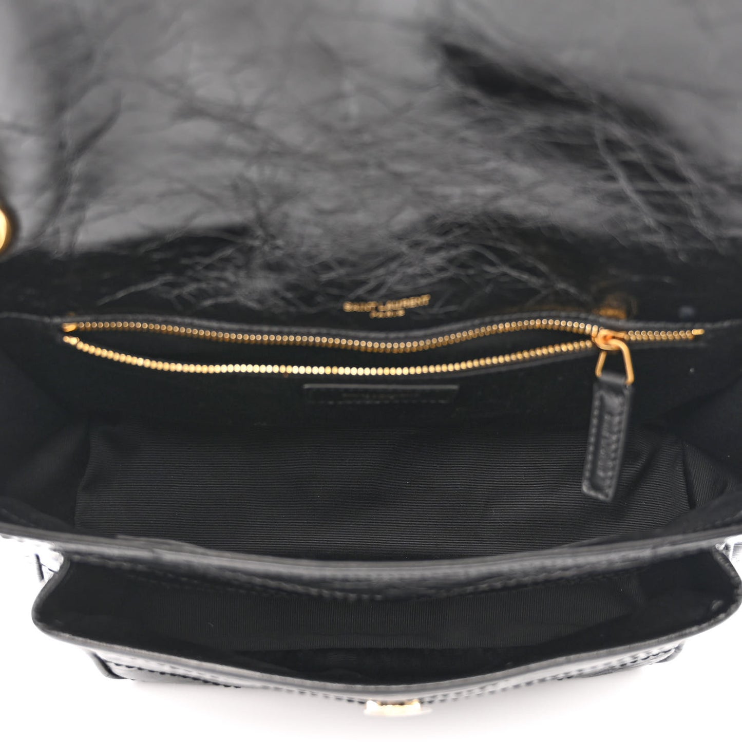 Crinkled Calfskin Matelasse Monogram Medium Niki Chain Satchel Black