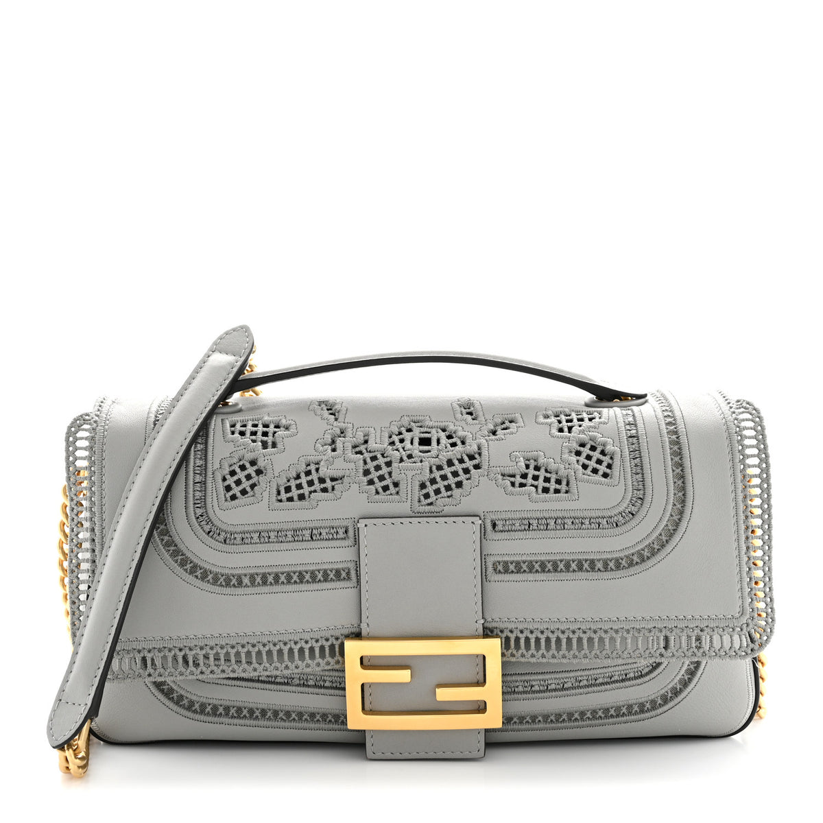 Fendi Nappa Apolo Floral Embroidered Chain Baguette Ghiaccio 1 of 13