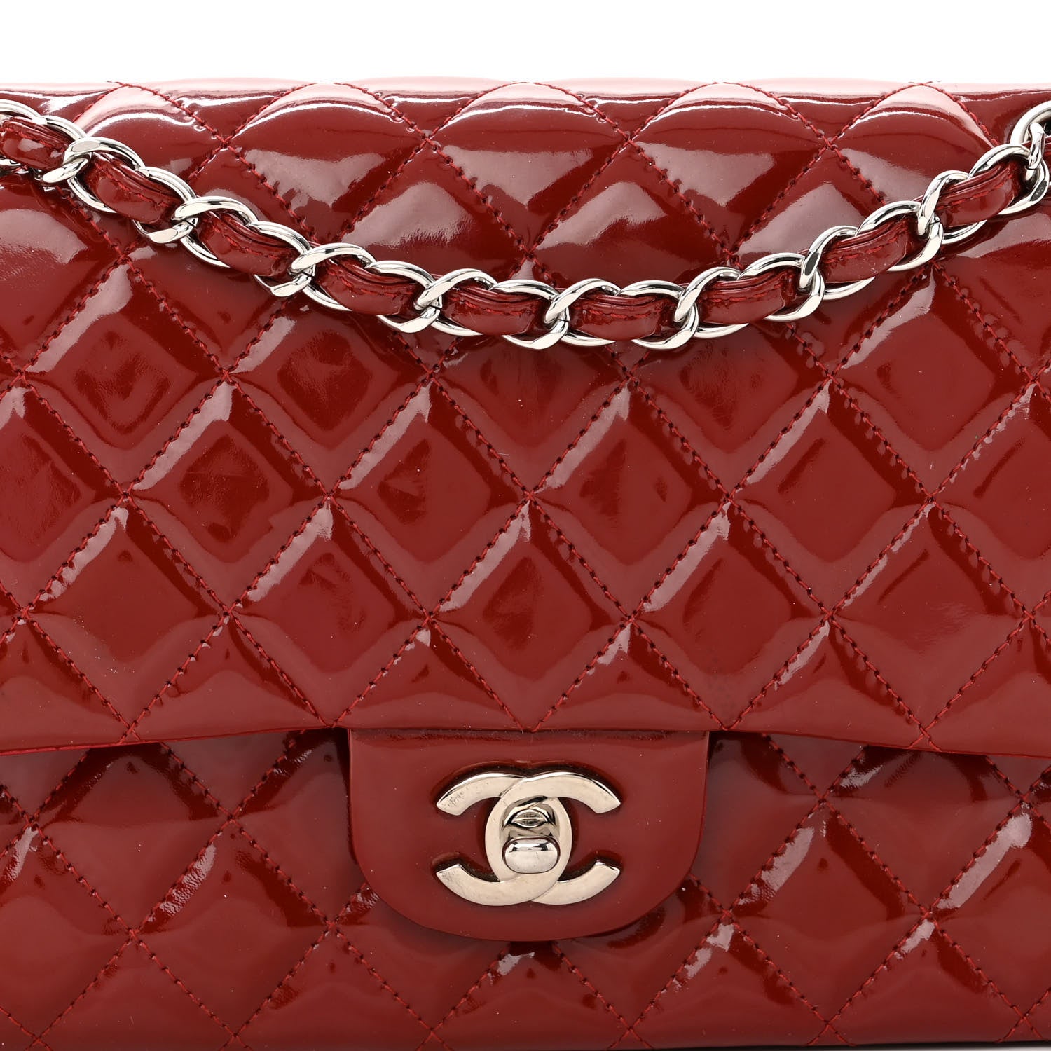 Chanel Patent Calfskin Quilted Medium Double Flap Dark Red 8 of 13