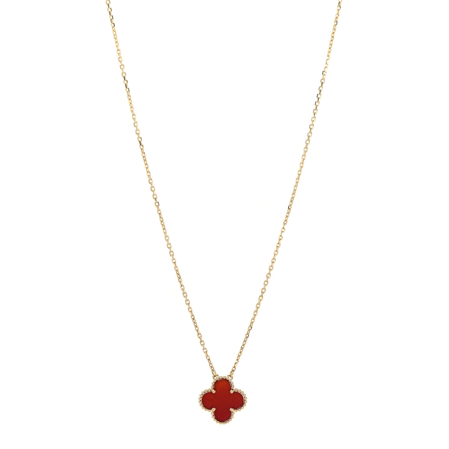 18K Yellow Gold Carnelian Vintage Alhambra Pendant Necklace