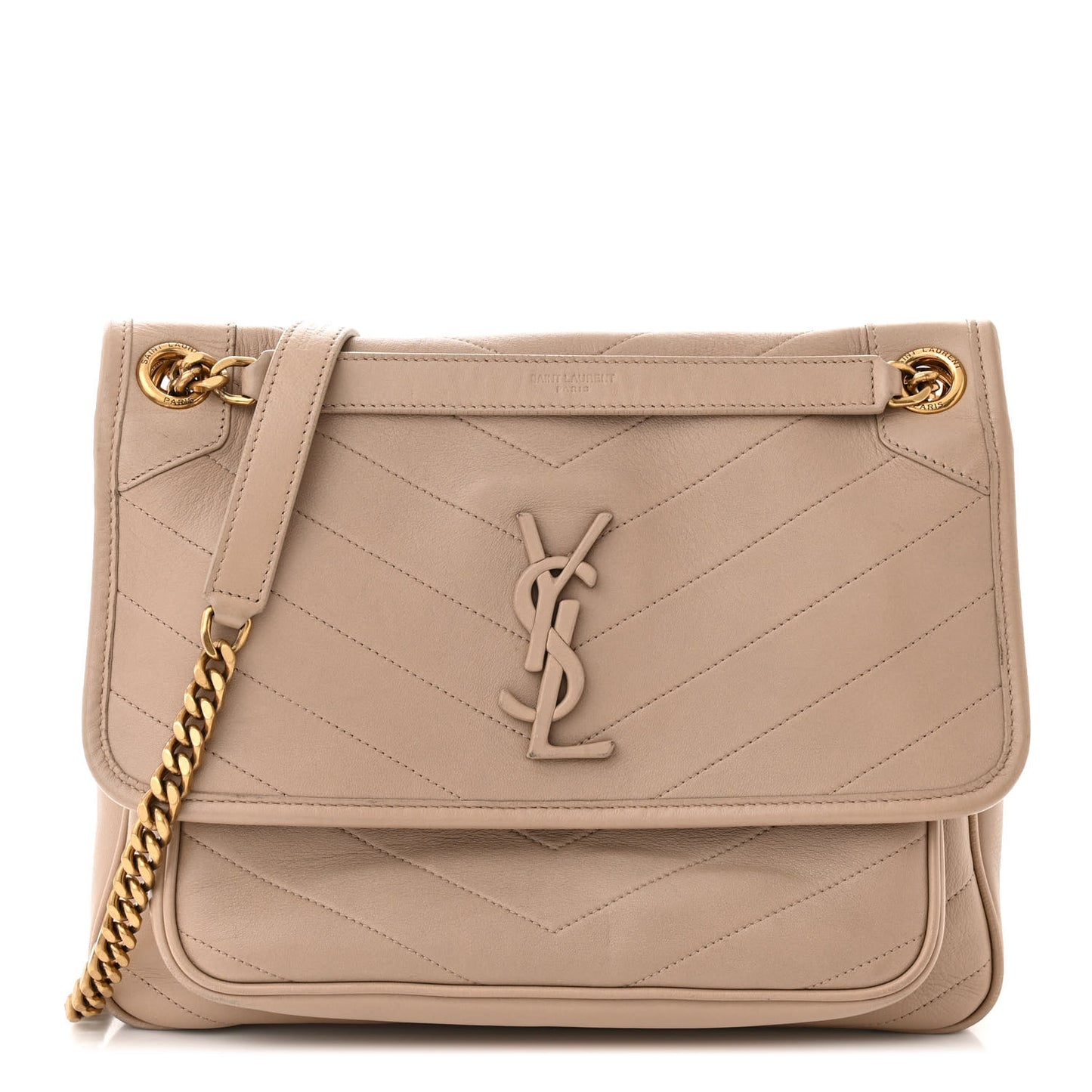 Lambskin Matelasse Monogram Medium Niki Chain Satchel Light Taupe