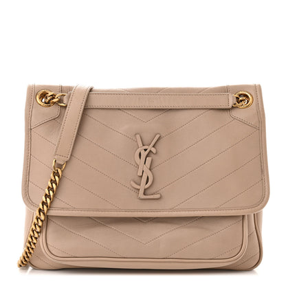 Saint Laurent Lambskin Matelasse Monogram Medium Niki Chain Satchel Light Taupe 1 of 14