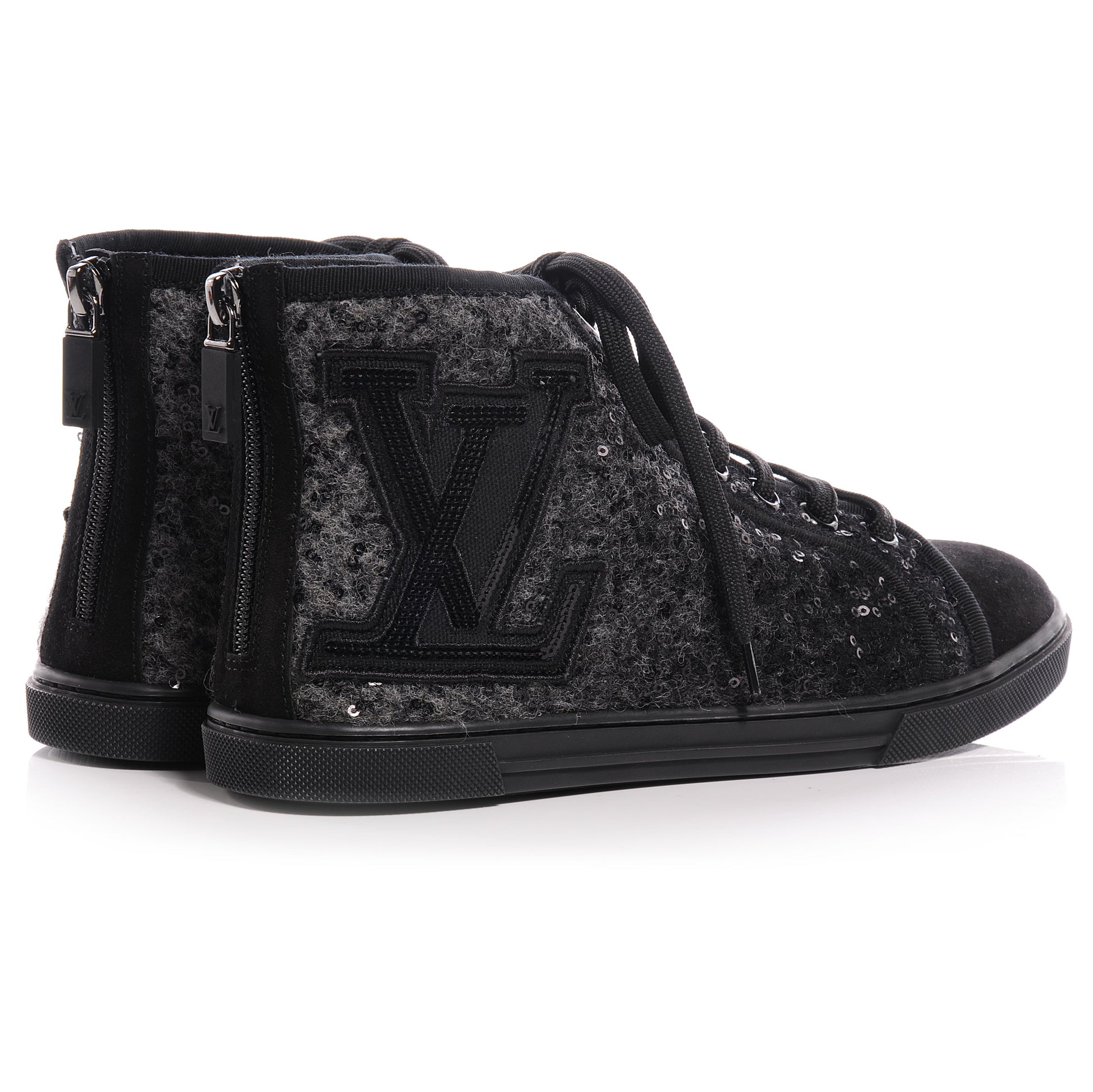 Louis Vuitton Wool Sequins Punchy High Top Sneakers 36 Anthracite 4 of 7