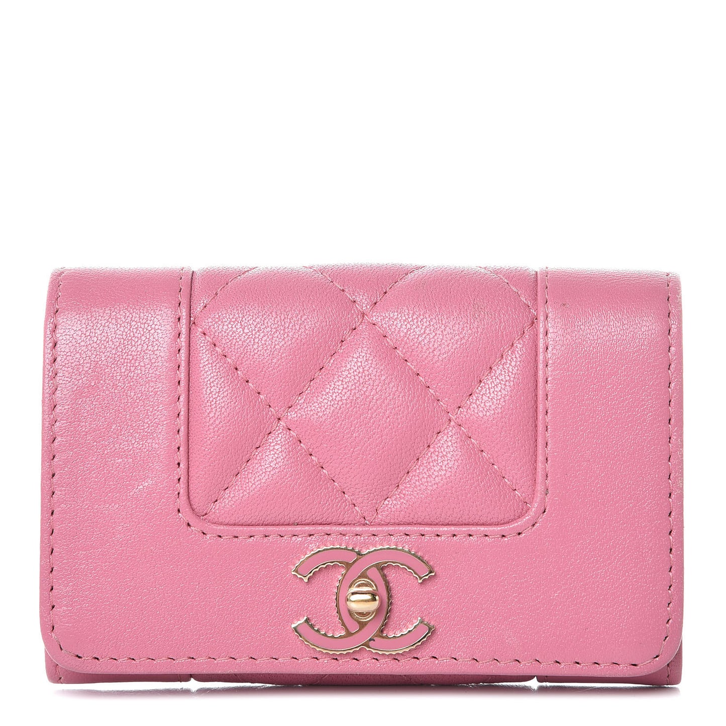 Lambskin Quilted CC Flap Coin Purse Wallet Pink