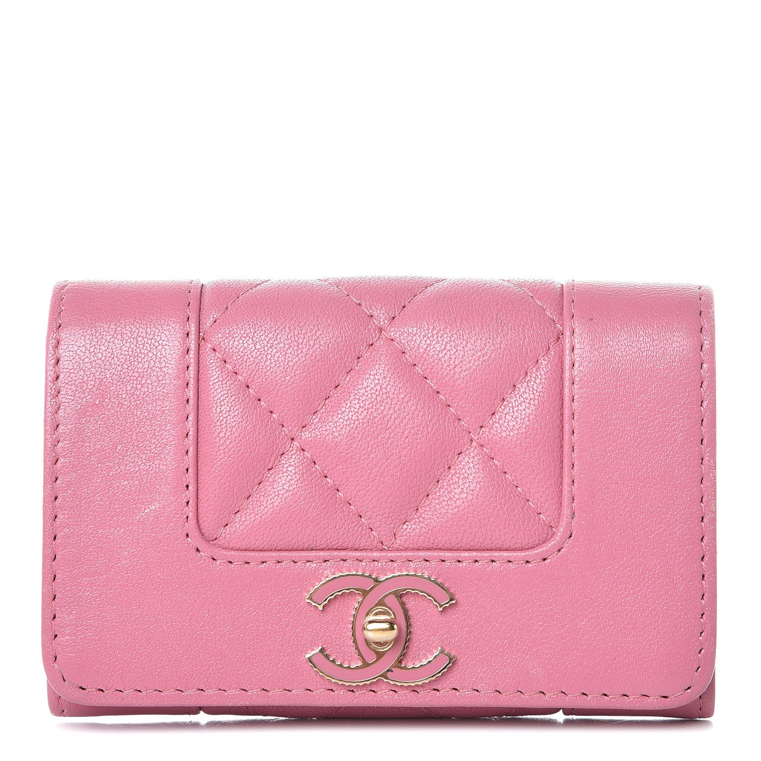 Chanel Lambskin Quilted CC Flap Coin Purse Wallet Pink 1 of 10