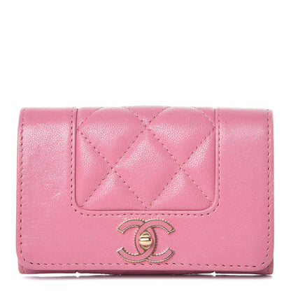 Chanel Lambskin Quilted CC Flap Coin Purse Wallet Pink 1 of 10