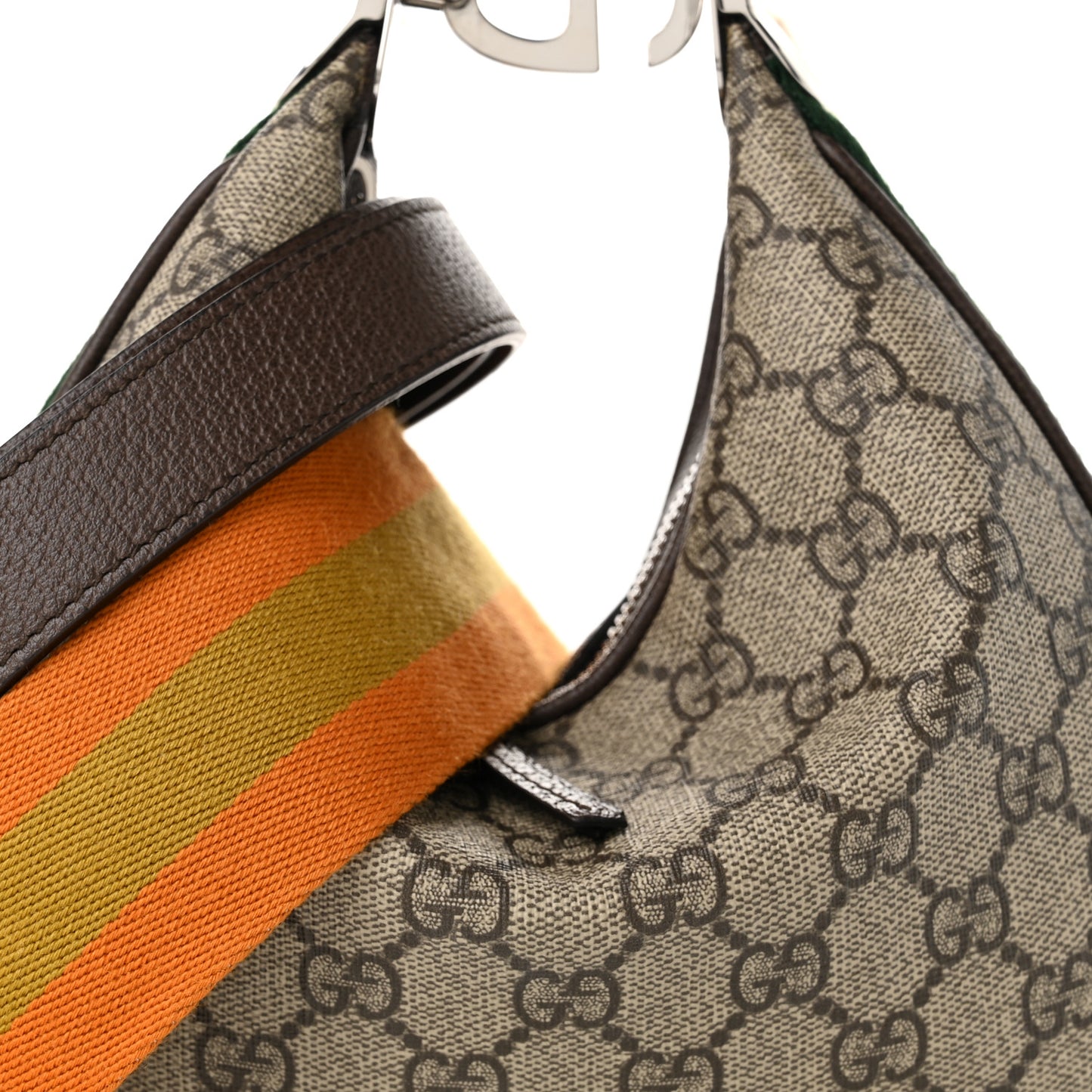 GG Supreme Monogram Textured Calfskin Web Small Attache Shoulder Bag Beige Ebony New Acero