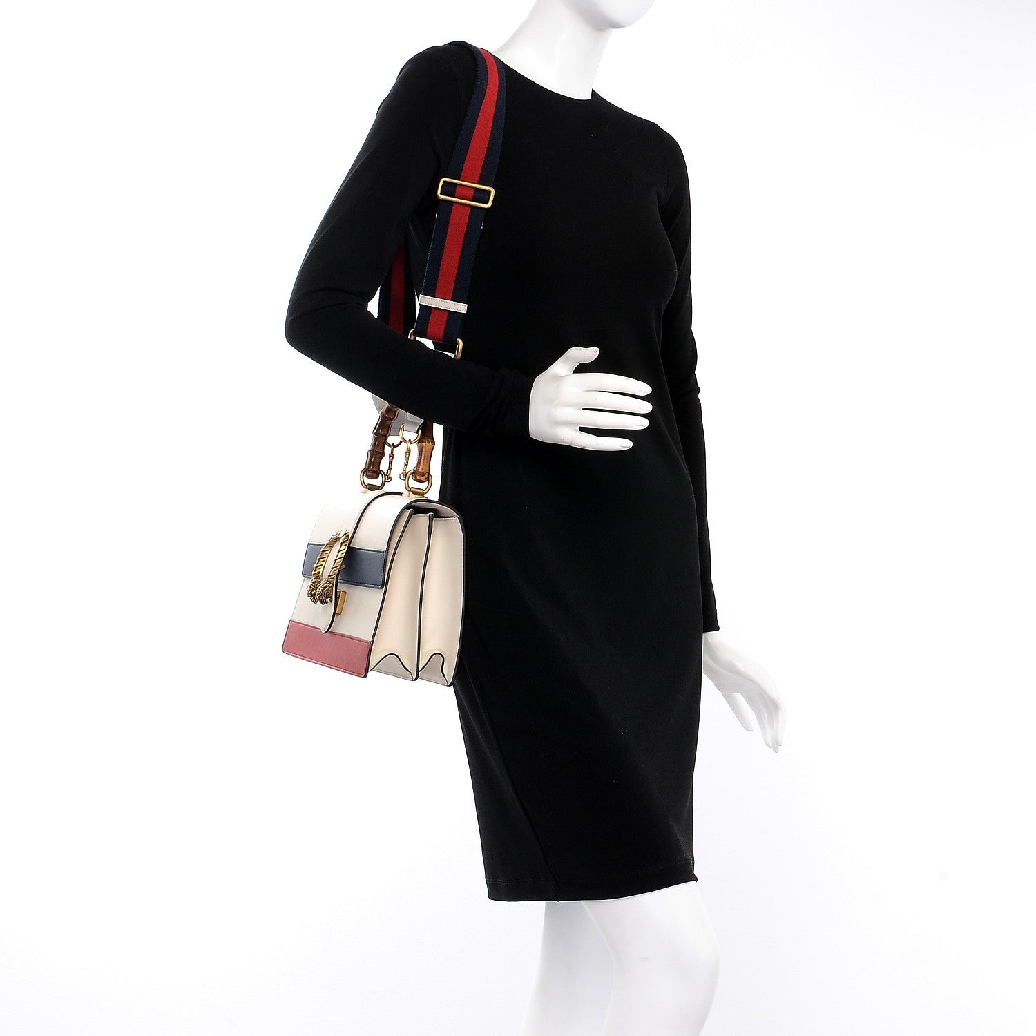 Gucci Calfskin Bamboo Web Medium Dionysus Top Handle Bag White Blue Hibiscus Red 2 of 8
