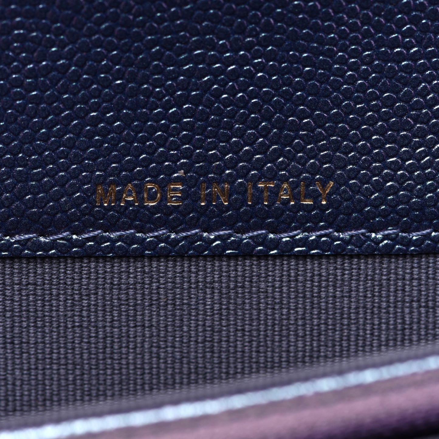 Iridescent Caviar Quilted Flap Card Holder Wallet Dark Blue