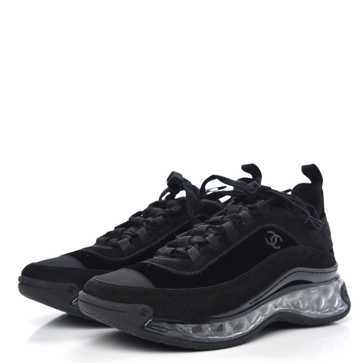 Chanel Suede Calfskin Velvet Grosgrain CC Sneakers 40 Black 3 of 8