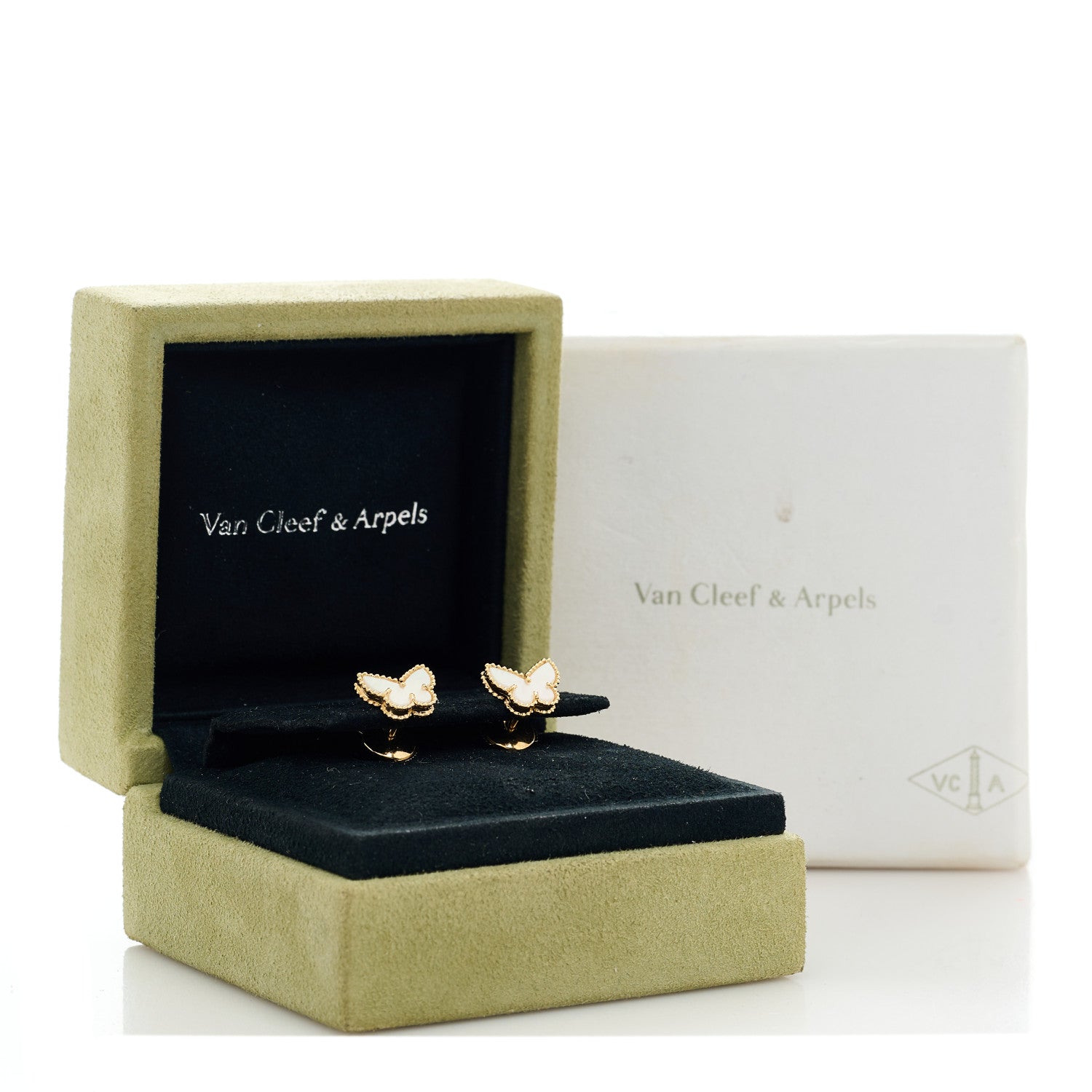 Van Cleef & Arpels 18K Yellow Gold Mother of Pearl Sweet Alhambra Butterfly Earrings 5 of 5