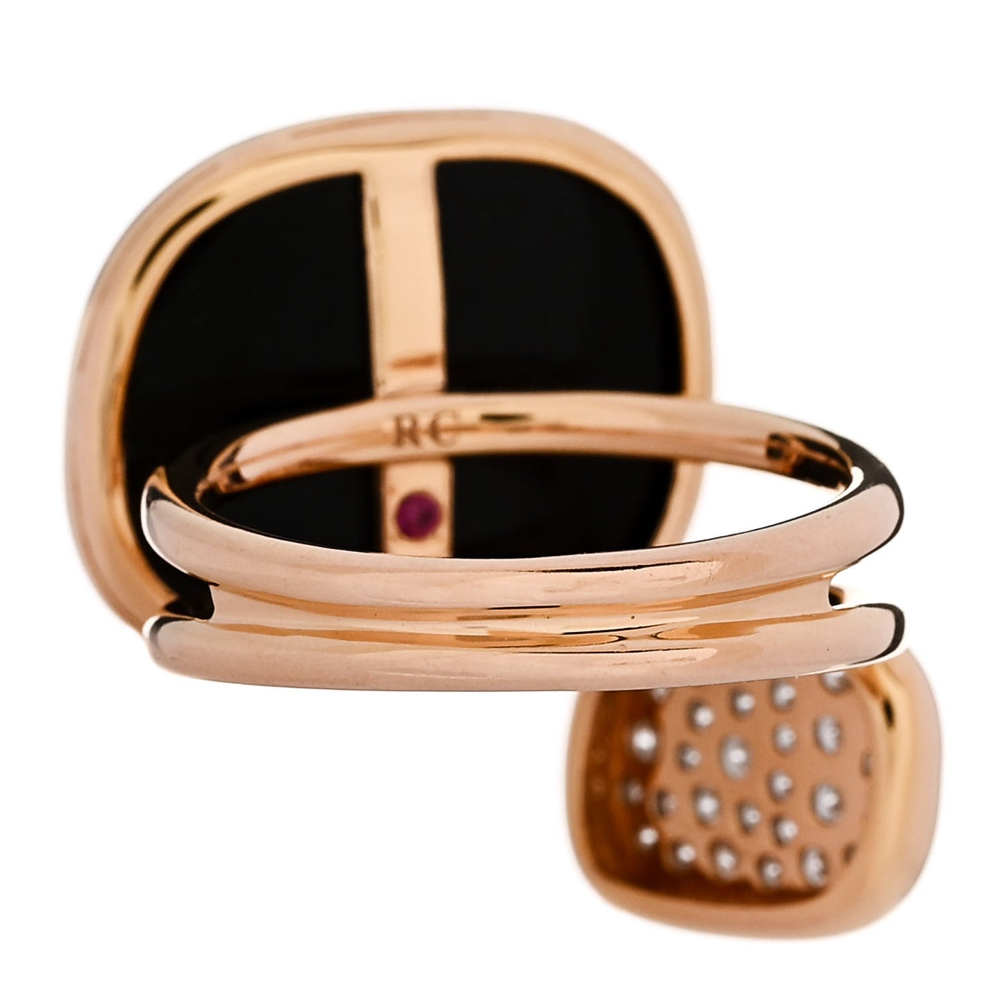 18K Rose Gold Diamond Black Onyx Amphibole Ring 53 6.5