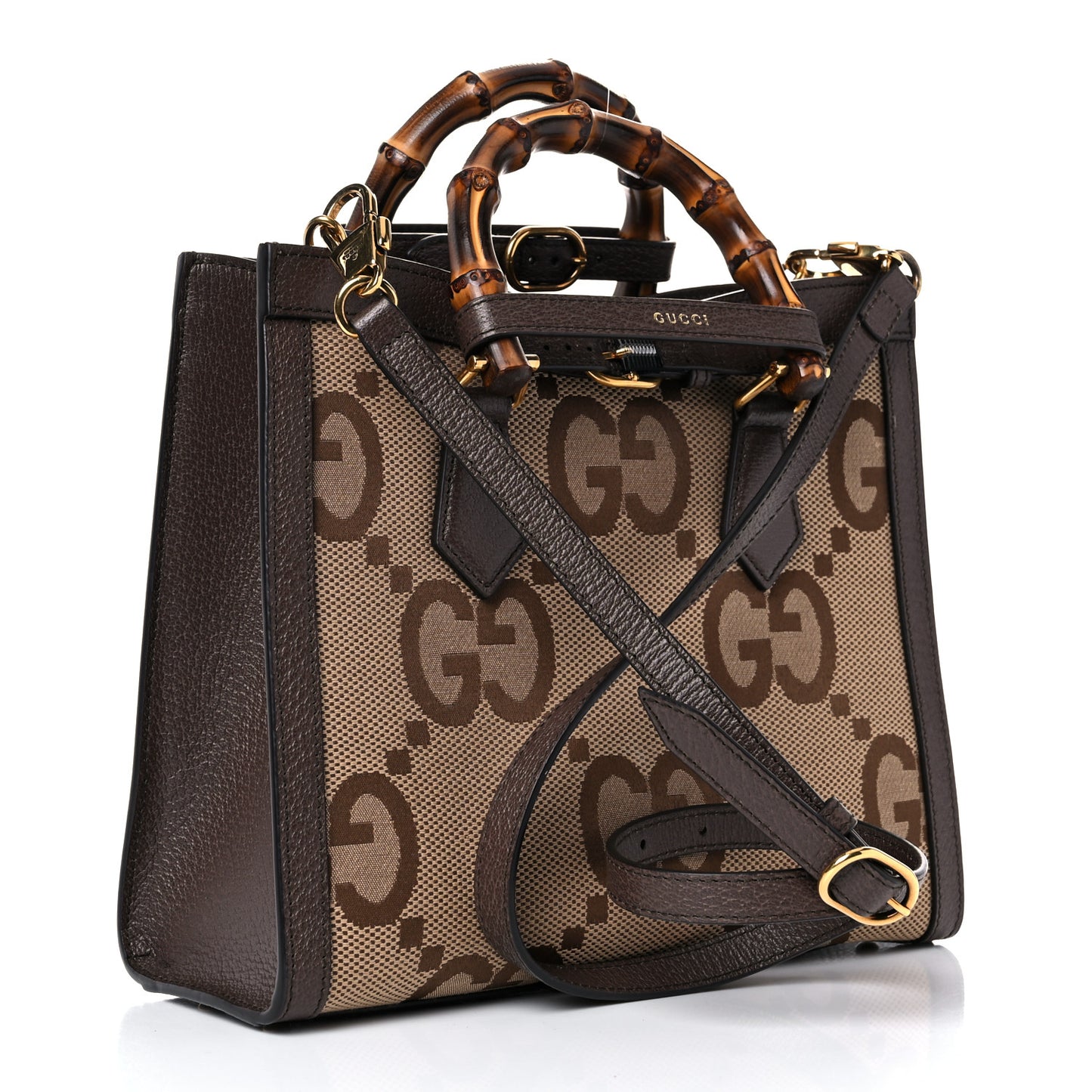 Monogram Jumbo GG Textured Dollar Calfskin Small Diana Tote Bag Camel Ebony New Acero