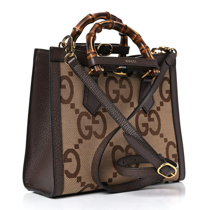 Gucci Monogram Jumbo GG Textured Dollar Calfskin Small Diana Tote Bag Camel Ebony New Acero 3 of 24