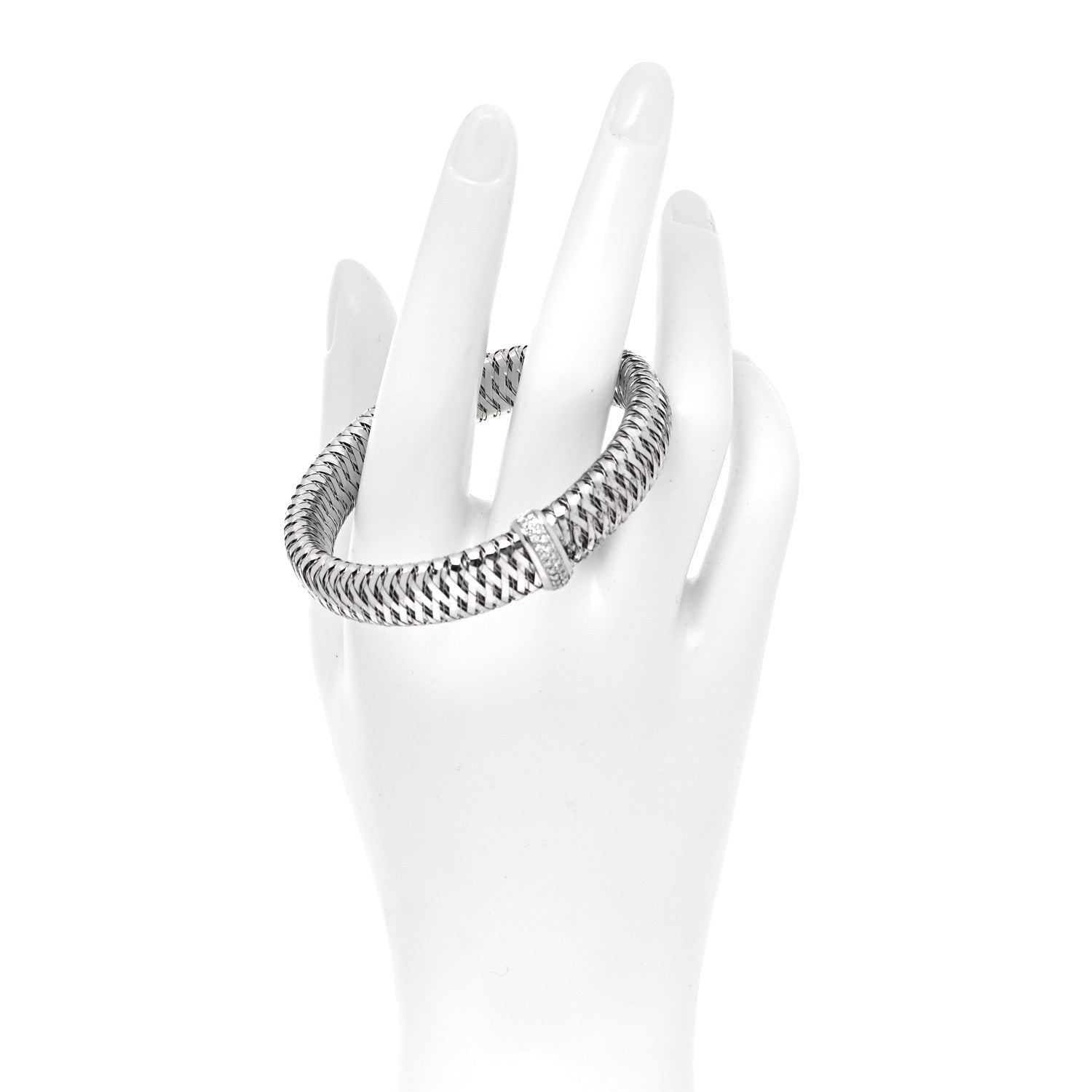 Roberto Coin 18K White Gold Diamond Medium Primavera Bangle Bracelet 3 of 8