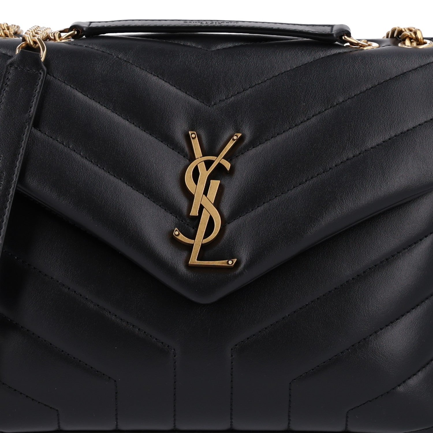 Saint Laurent Calfskin Y Quilted Monogram Small Loulou Chain Satchel Black 9 of 11