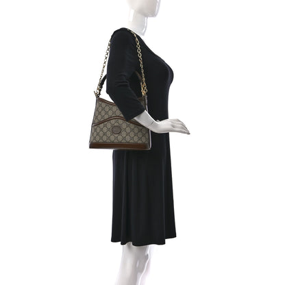 Gucci GG Supreme Monogram Azalea Calfskin Retro Interlocking G Chain Shoulder Bag Beige Ebony Brown Sugar 3 of 9