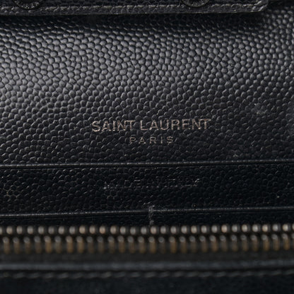 Saint Laurent Grain De Poudre Matelasse Chevron Monogram Chain Wallet Black 6 of 14
