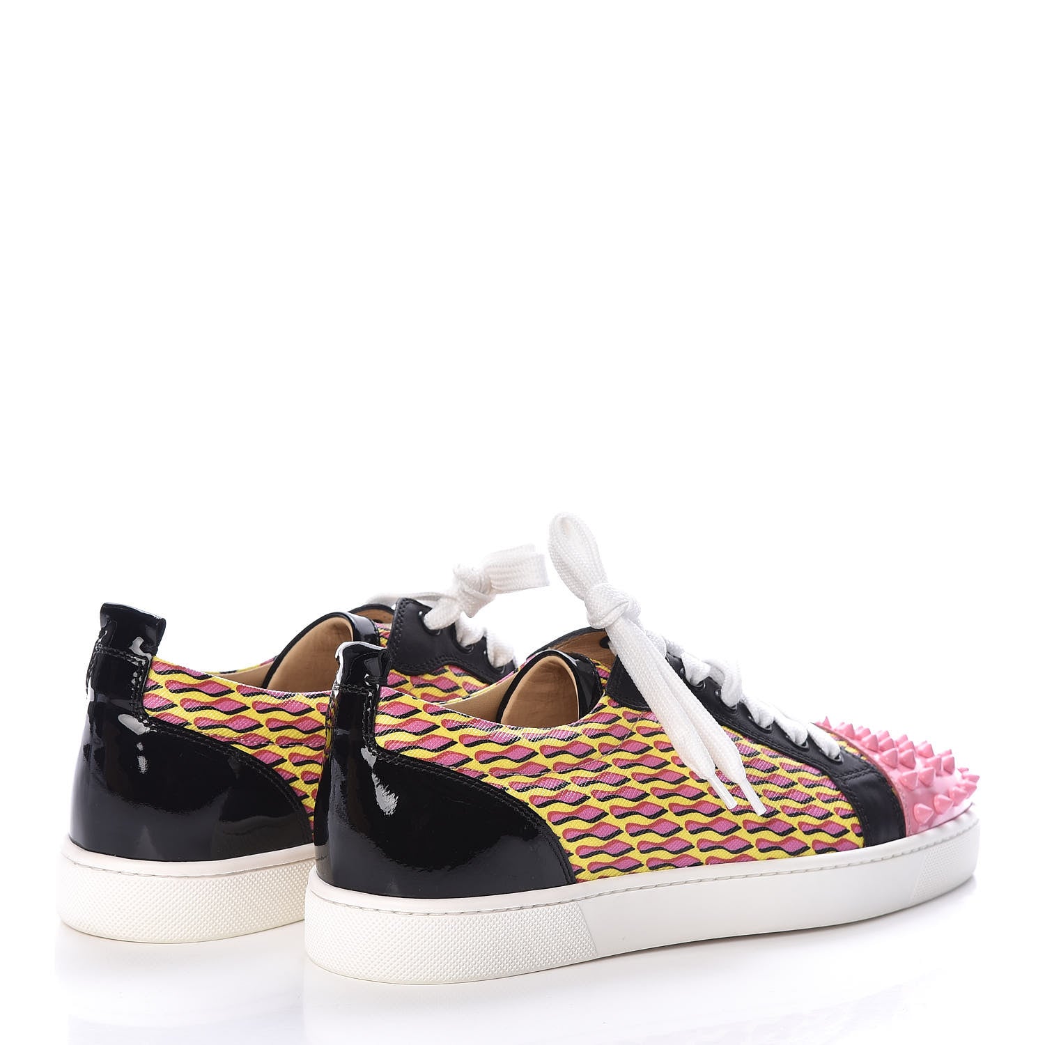 Christian Louboutin Patent Toile Womens Louis Junior Spikes Flat Sneakers 38 Jaune 4 of 8