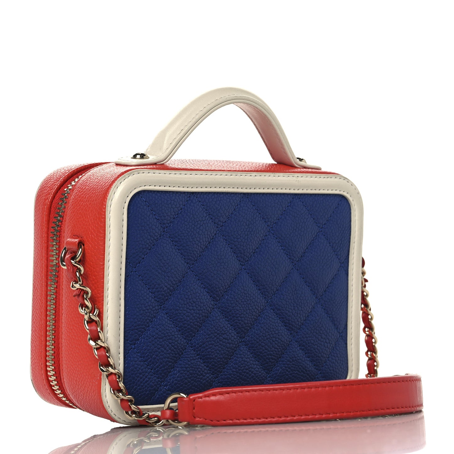 Caviar Quilted Small CC Filigree Vanity Case Blue White Red