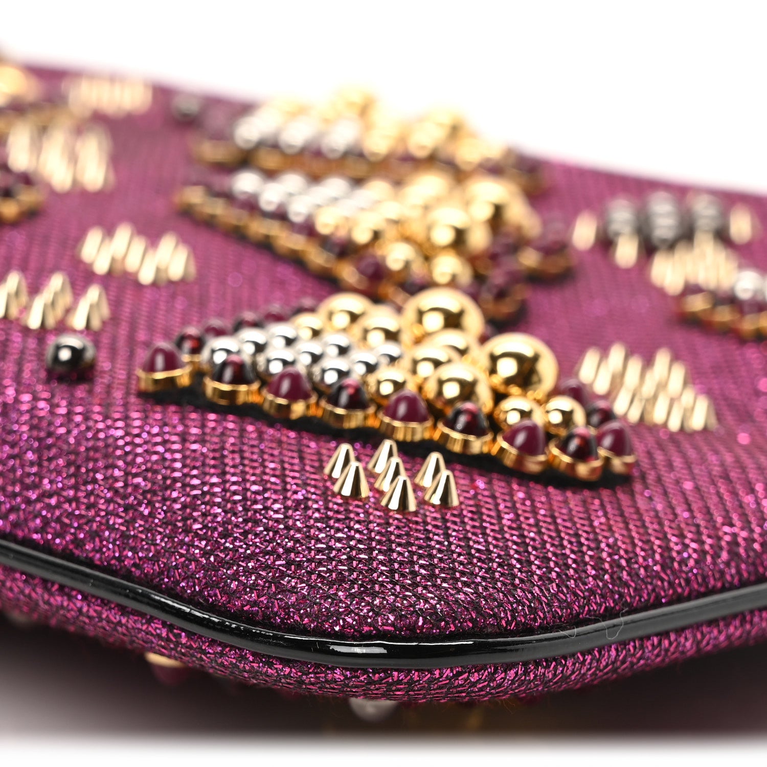 Christian Louboutin Metallic Raffia Studded Loubiposh Chain Clutch Magenta 9 of 9