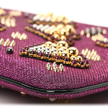 Christian Louboutin Metallic Raffia Studded Loubiposh Chain Clutch Magenta 9 of 9