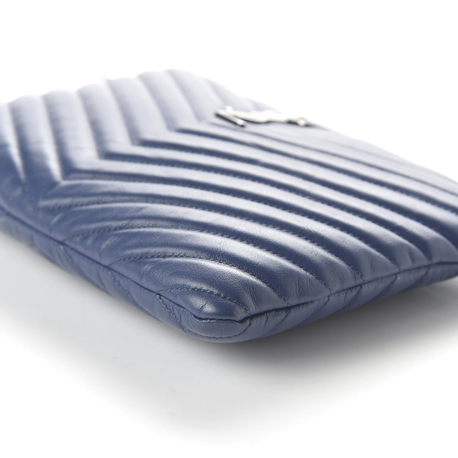 Saint Laurent Calfskin Matelasse Chevron Monogram A5 Wristlet Medium Blue 12 of 22