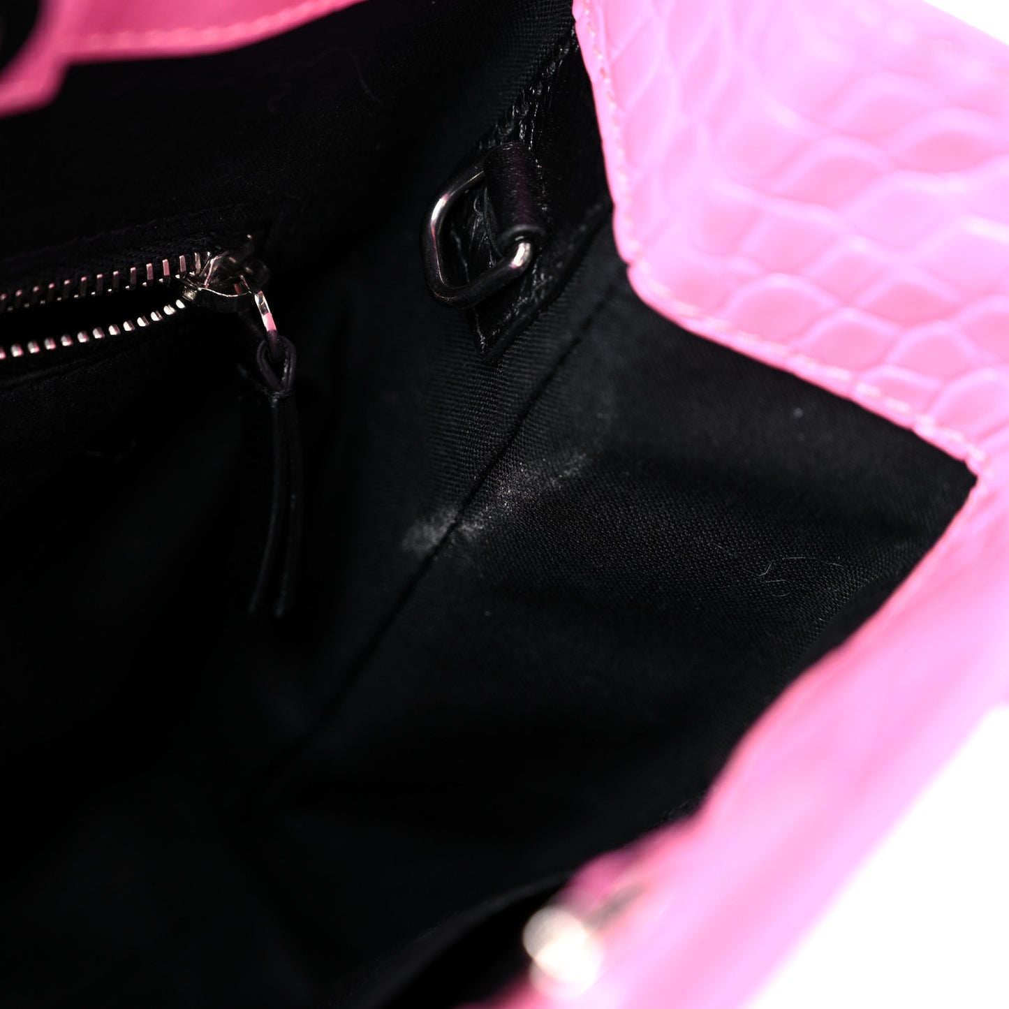 Shiny Calfskin Logo Crocodile Embossed North South Shopper Tote XXS Rose Black