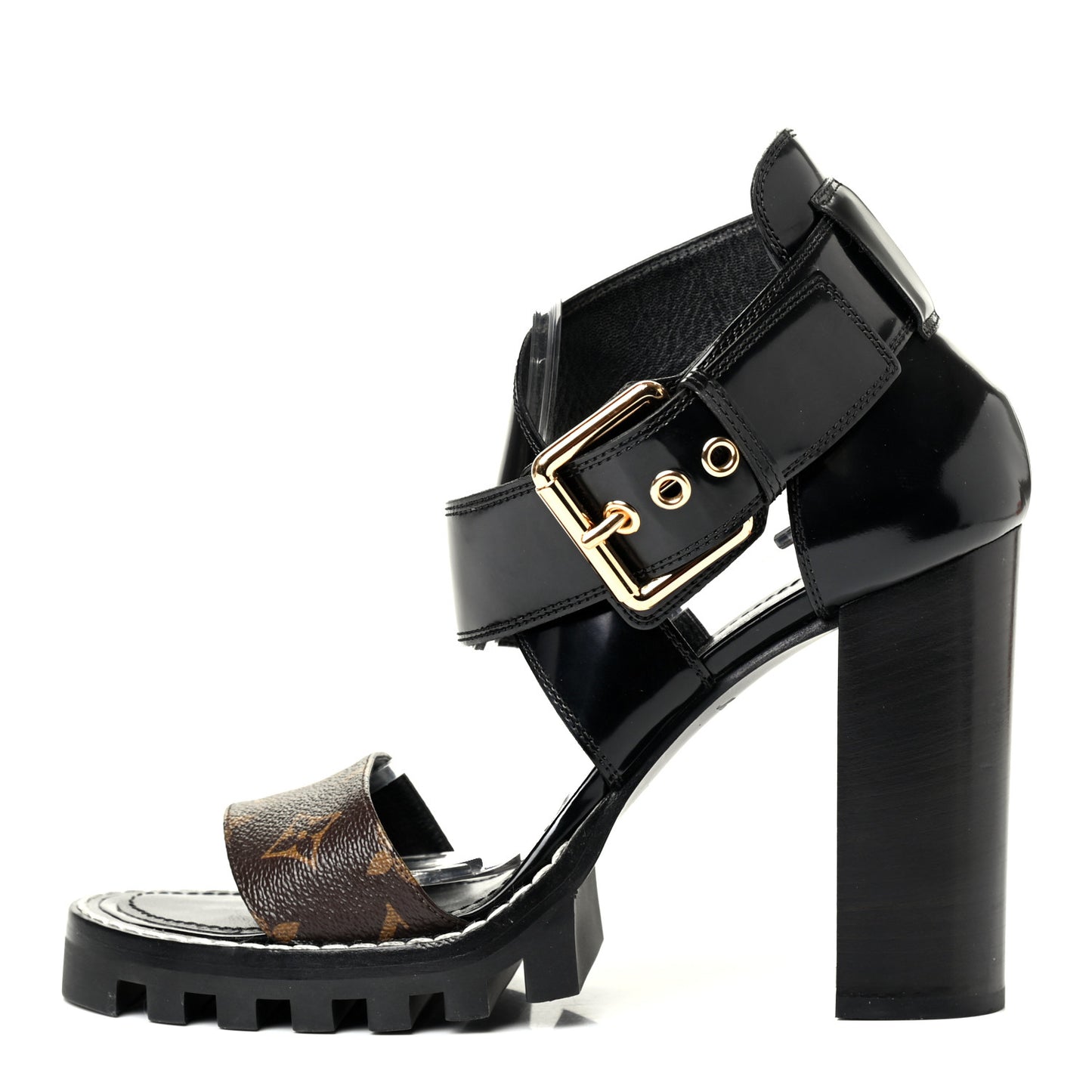 Glazed Calfskin Monogram Star Trail Sandals 41 Black