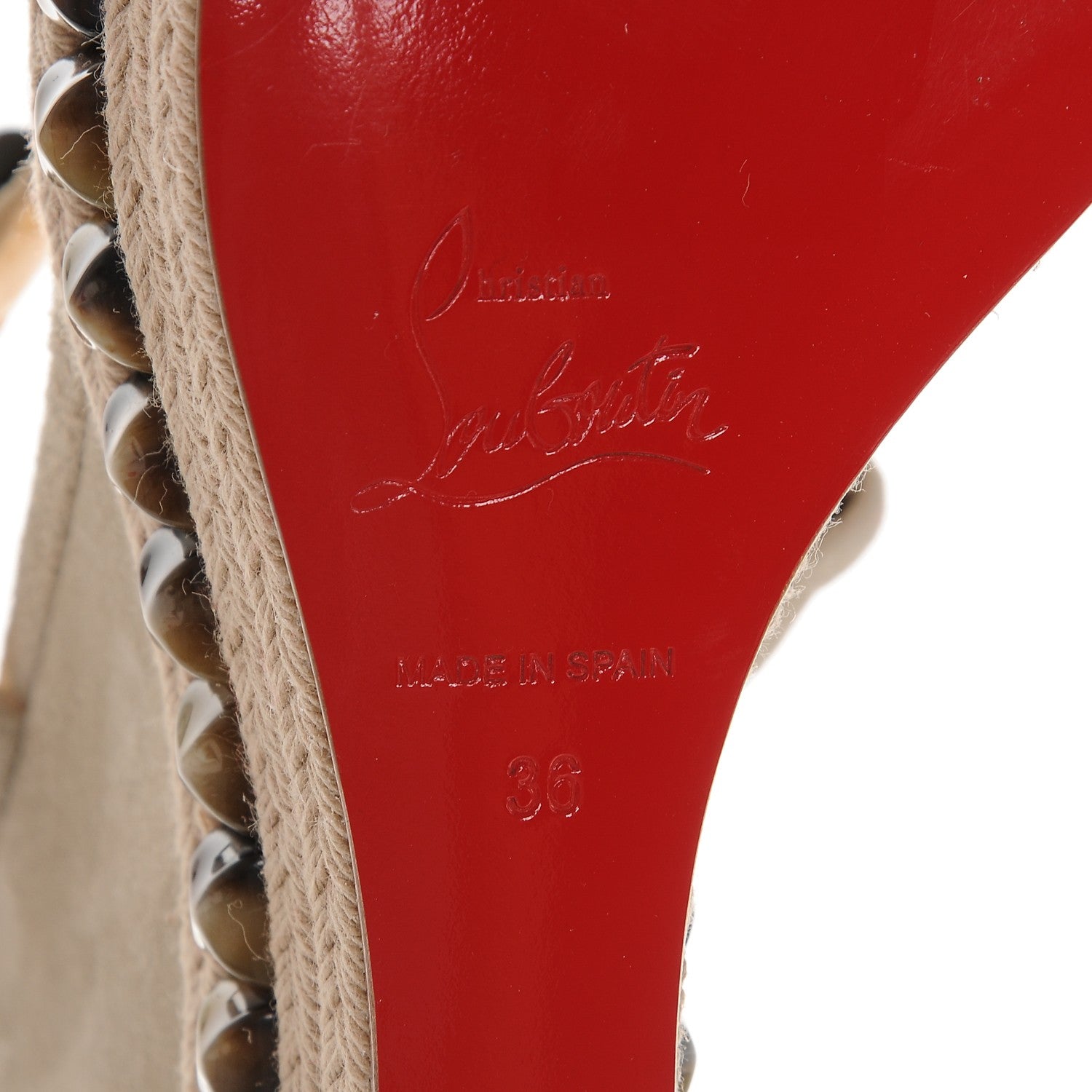 Christian Louboutin Veau Velours Cataclou 120 Wedge Sandals 36 Sable Corne 6 of 7