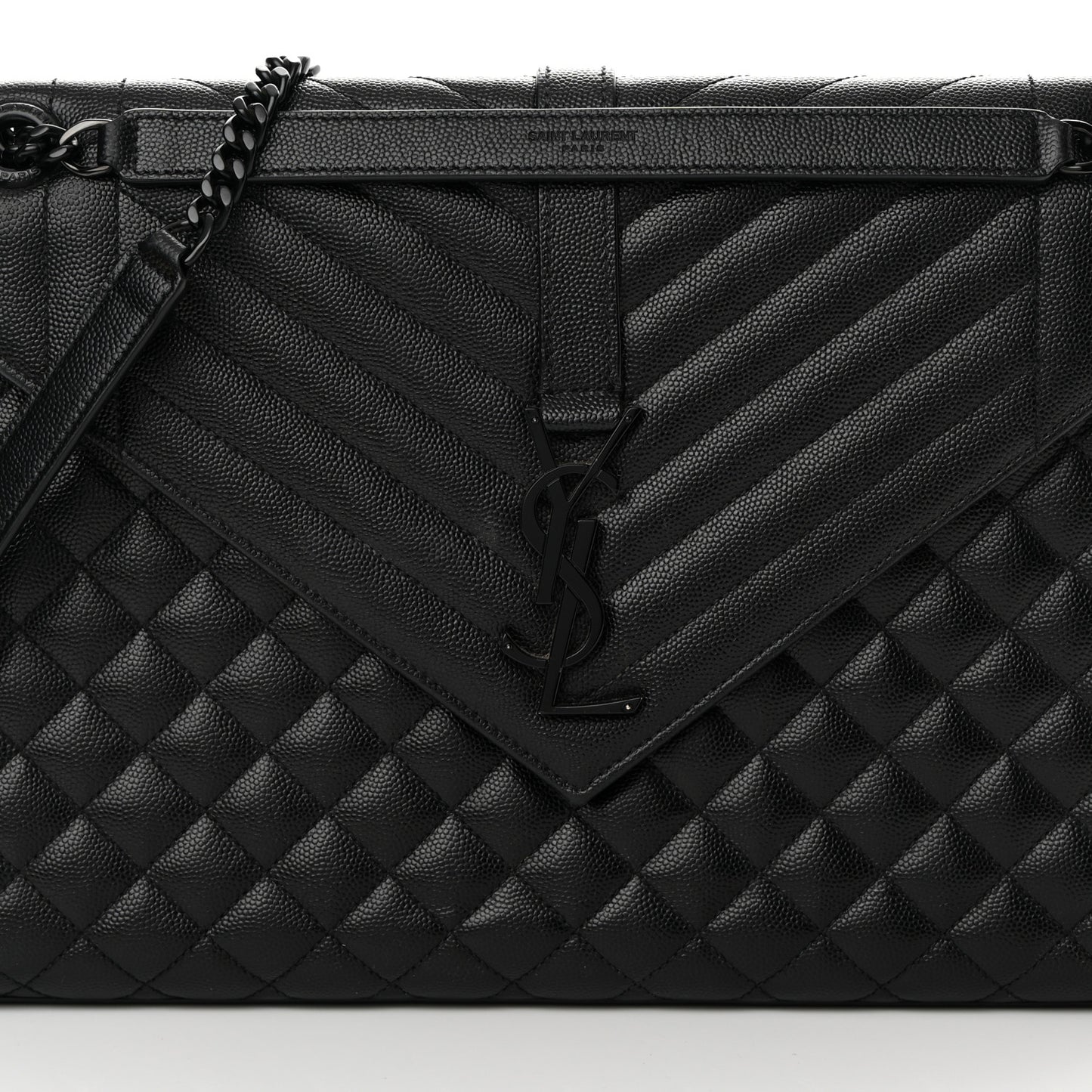 Grain De Poudre Textured Mixed Matelasse Large Triquilt Monogram Monochrome Satchel Black