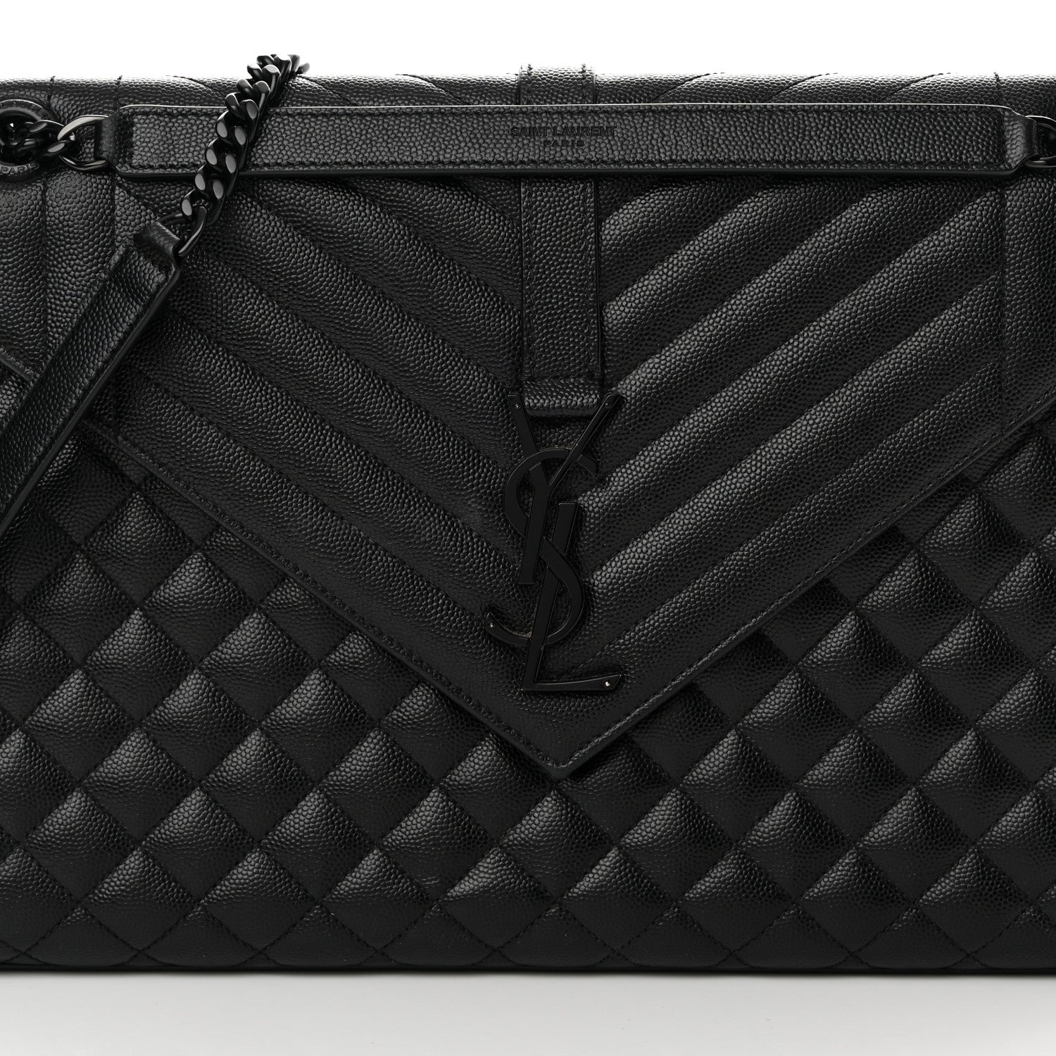 Saint Laurent Grain De Poudre Textured Mixed Matelasse Large Triquilt Monogram Monochrome Satchel Black 8 of 13